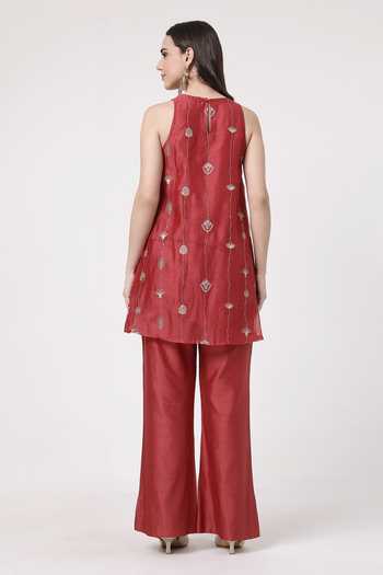 KAPAAS Maroon A-Line Kurta Set 
