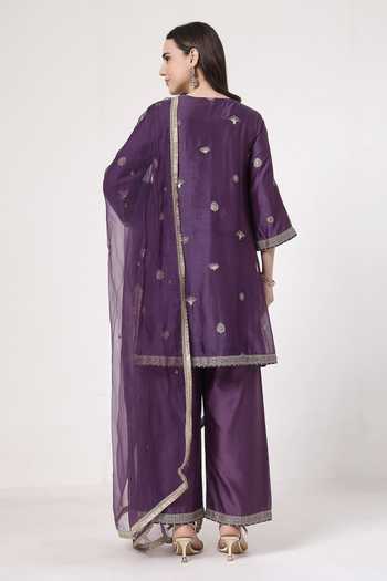 KAPAAS Violet Embroidered Kurta Set 