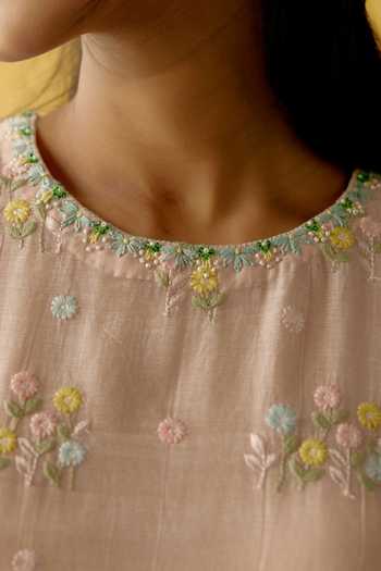 Shop KAPAAS Pink Organza, Chanderi Keyhole Neck Pankhudi Embroidered Kurta Sharara Set Online at Aza Fashions Shop_KAPAAS_Pink Organza, Chanderi Keyhole Neck Pankhudi Embroidered Kurta Sharara Set _Online_at_Aza_Fashions