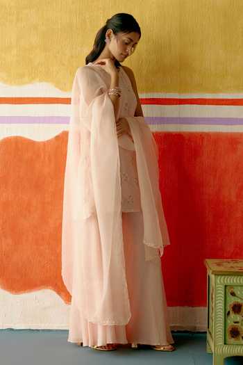 KAPAAS Pankhudi Embroidered Kurta Sharara Set 