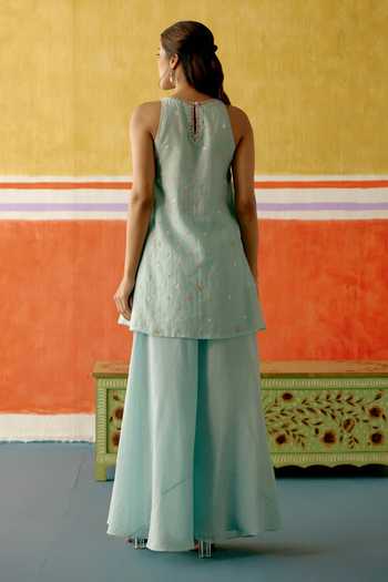 KAPAAS Neelam Embroidered Kurta Sharara Set 