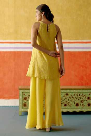 KAPAAS Kesari Sleeveless Kurta Sharara Set 