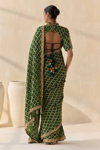 5elements Haritrekha Geometric Pattern Saree With Blouse 