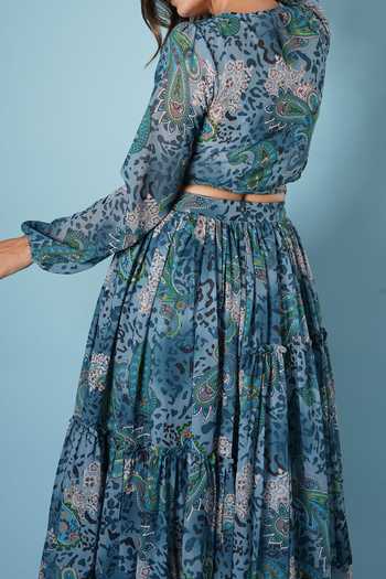 Vana Ethnics Paisley Print Tiered Lehenga & Blouse Set For Kids