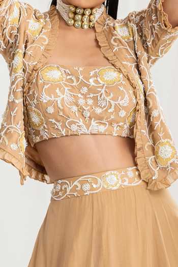 Buy_Seema Thukral_Gold Georgette, Organza Embroidery, Sequins, Pearls Hand Lehenga And Jacket Set For Kids_Online_at_Aza_Fashions