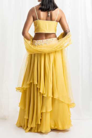 Seema Thukral Layered Yellow Lehenga Set With Blouse For Kids