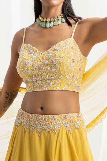 Buy_Seema Thukral_Yellow Georgette, Chiffon, Net, Organza Layered Lehenga Set With Blouse For Kids_Online_at_Aza_Fashions