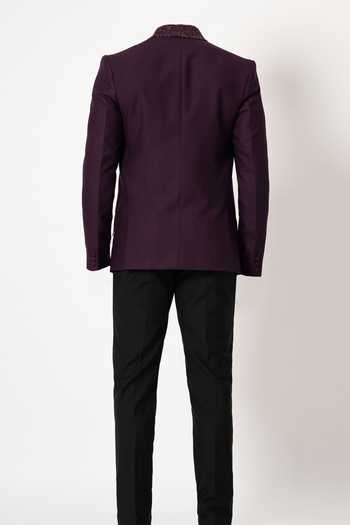 YOSEBA Wine Embroidered Blazer & Trouser Set For Kids