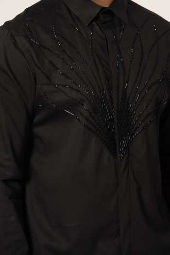 YOSEBA_Black Cotton Cut Work Cutdana Embroidered Shirt For Kids_Online_at_Aza_Fashions
