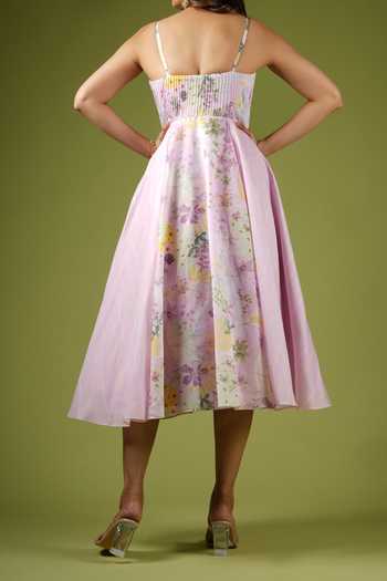 Vana Ethnics Botanical Print Pintucked Bustier Dress For Kids