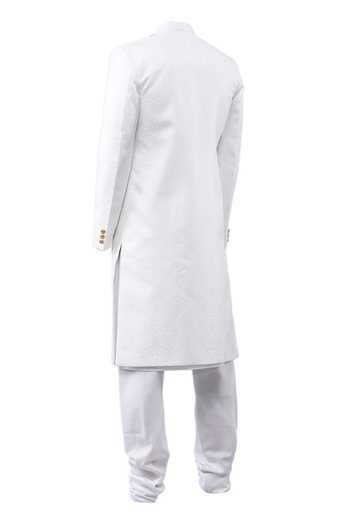 Manish Nagdeo Banarasi Brocade White Sherwani Set For Kids