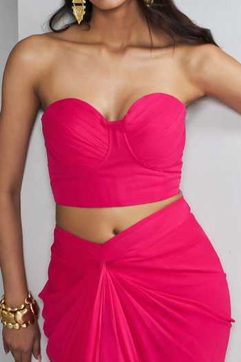 Ankita Bajaj Label Fuchsia Pink Bustier & Draped Skirt Set For Kids