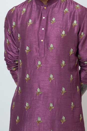 YOSEBA Plum Zardozi Embroidered Kurta & Pant Set For Kids