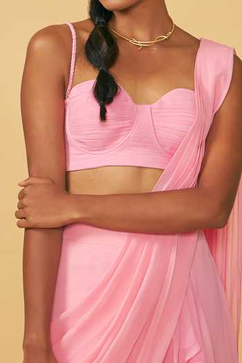 Ankita Bajaj Label Baby Pink Ruffle Pre-Draped Saree & Blouse For Kids
