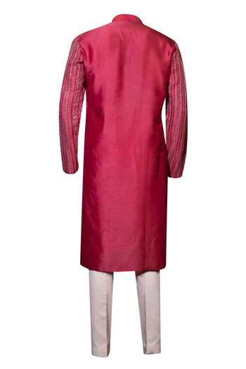 YOSEBA Reddish Pink Mirror Thread Work Kurta & Pant Set For Kids