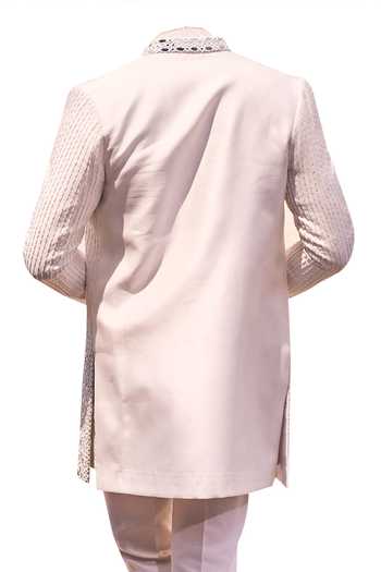 Kaaj Button X AZA Mirror Embroidered White Sherwani Set For Kids