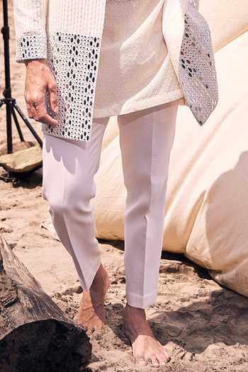 Buy Kaaj Button X AZA White Cotton Satin, Chanderi Silk Mirrors, Embroidery Sherwani Set For Kids Online at Aza Fashions Buy_Kaaj Button X AZA_White Cotton Satin, Chanderi Silk Mirrors, Embroidery Sherwani Set For Kids_Online_at_Aza_Fashions
