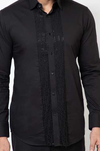 YOSEBA Black Embroidered Cutdana & Chid Work Shirt For Kids