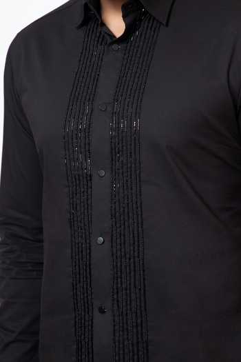 YOSEBA_Black Cotton Cut Work Embroidered Cutdana And Chid Shirt For Kids_Online_at_Aza_Fashions