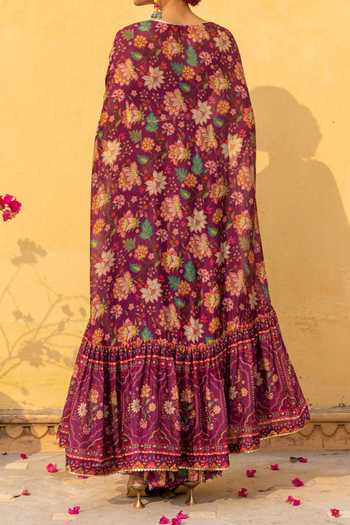 Sandhya Shah Floral Printed Cape Sharara Set For Kids