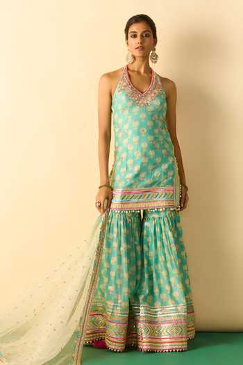 Gopi Vaid Dwisha Print Halter Kurta Sharara Set 