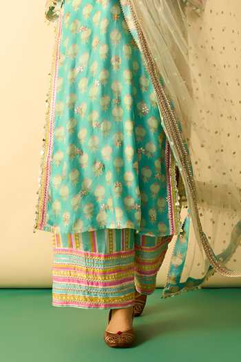 Buy Gopi Vaid Aqua Net, Linen, Viscose, Satin Scoop Neck, Yes Dwiti Print Kurta Palazzo Set Online at Aza Fashions Buy_Gopi Vaid_Aqua Net, Linen, Viscose, Satin Scoop Neck, Yes Dwiti Print Kurta Palazzo Set _Online_at_Aza_Fashions