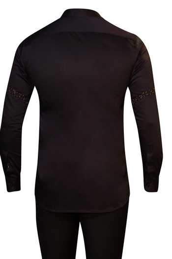YOSEBA Black Cutdana Embroidered Shirt For Kids