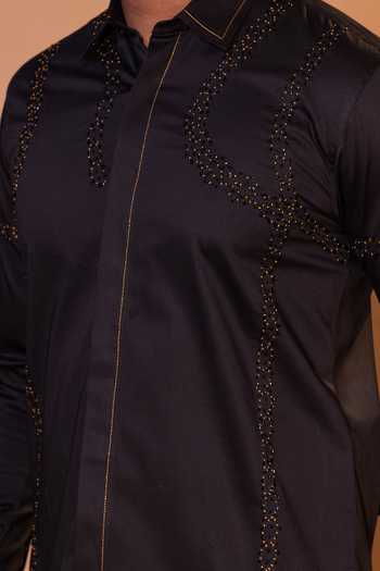 Buy YOSEBA Black Cotton Cut Work Cutdana Embroidered Shirt For Kids Online at Aza Fashions Buy_YOSEBA_Black Cotton Cut Work Cutdana Embroidered Shirt For Kids_Online_at_Aza_Fashions