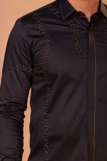 YOSEBA Black Cotton Cut Work Cutdana Embroidered Shirt For Kids Online at Aza Fashions YOSEBA_Black Cotton Cut Work Cutdana Embroidered Shirt For Kids_Online_at_Aza_Fashions