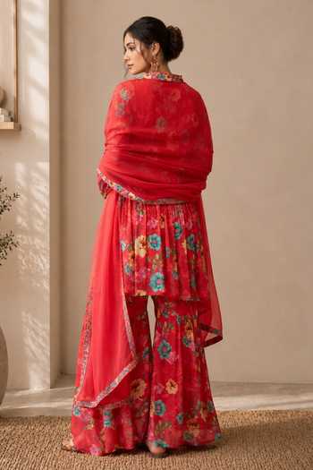 Jhambthreads Floral Print Kurta Sharara Set 
