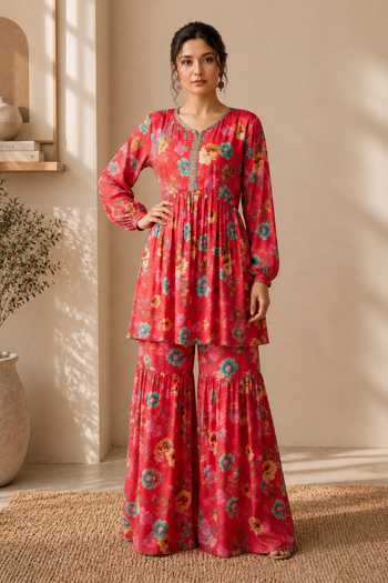 Jhambthreads Floral Print Kurta Sharara Set 