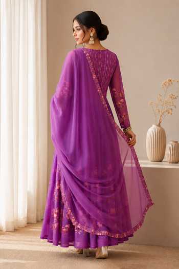 Jhambthreads Floral Print Anarkali & Dupatta Set
