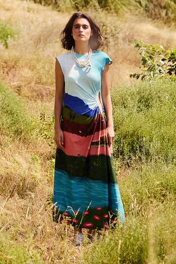 Shop ZiP by Payal & Zinal Multi Color Lycra Round Neck Twirls And Tulips Dress Online at Aza Fashions Shop_ZiP by Payal & Zinal_Multi Color Lycra Round Neck Twirls And Tulips Dress _Online_at_Aza_Fashions