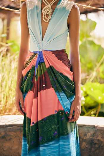 ZiP by Payal & Zinal Multi Color Lycra Plunge Neck Waves And Wonders Dress Online at Aza Fashions ZiP by Payal & Zinal_Multi Color Lycra Plunge Neck Waves And Wonders Dress _Online_at_Aza_Fashions