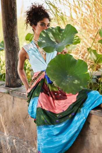 Buy ZiP by Payal & Zinal Multi Color Lycra Plunge Neck Waves And Wonders Dress Online at Aza Fashions Buy_ZiP by Payal & Zinal_Multi Color Lycra Plunge Neck Waves And Wonders Dress _Online_at_Aza_Fashions