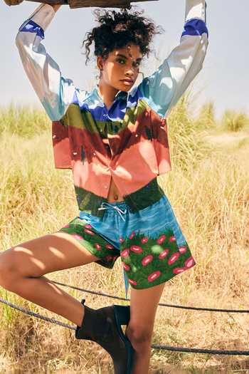 Buy ZiP by Payal & Zinal Multi Color Cotton, Linen Garden Galore Blazer And Shorts Set Online at Aza Fashions Buy_ZiP by Payal & Zinal_Multi Color Cotton, Linen Garden Galore Blazer And Shorts Set _Online_at_Aza_Fashions