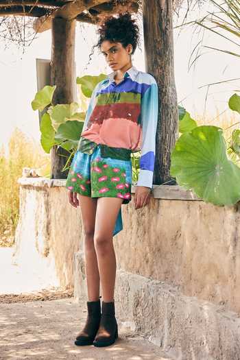 Shop ZiP by Payal & Zinal Multi Color Cotton, Linen Garden Galore Blazer And Shorts Set Online at Aza Fashions Shop_ZiP by Payal & Zinal_Multi Color Cotton, Linen Garden Galore Blazer And Shorts Set _Online_at_Aza_Fashions