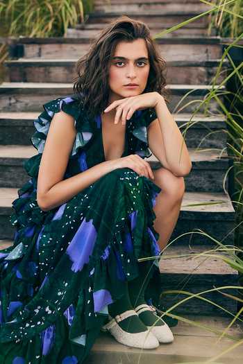 ZiP by Payal & Zinal_Green Georgette V-neck Daisy Dreams Dress _Online_at_Aza_Fashions