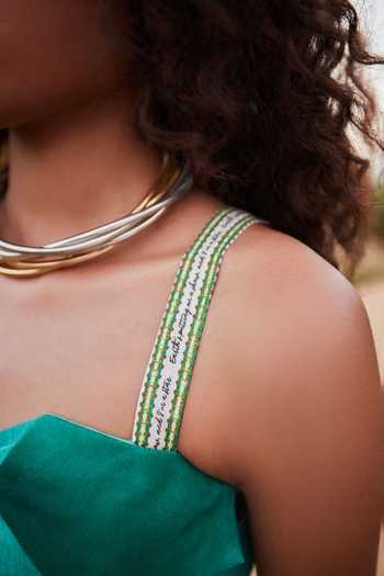 ZiP by Payal & Zinal_Blue Cotton, Linen Sweetheart Neck Tidal Teal Bustier And Skirt Set _Online_at_Aza_Fashions