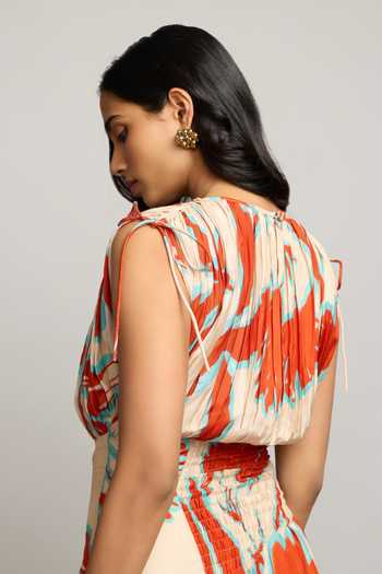 Buy Poppi Orange Silk, Bemberg Boat Neck Floral Print Dress Buy_Poppi_Orange Silk, Bemberg Boat Neck Floral Print Dress