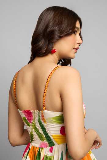 Poppi_Yellow Bemberg, Silk Bandeau Neck Abstract Print Maxi Dress _Online_at_Aza_Fashions