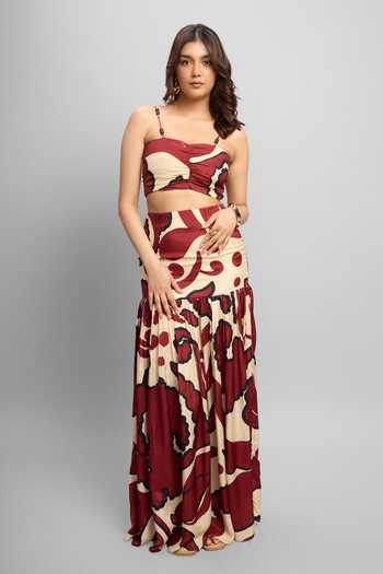 Poppi Abstract Print Bemberg Silk Top & Skirt Set 