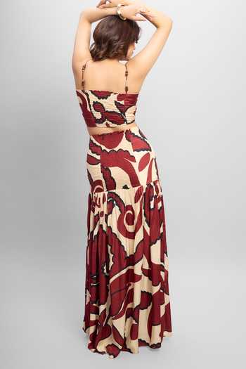Poppi Abstract Print Bemberg Silk Top & Skirt Set 