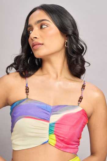 Shop Poppi Multi Color Bemberg, Silk Sweetheart Neck Abstract Print Top With Skirt Online at Aza Fashions Shop_Poppi_Multi Color Bemberg, Silk Sweetheart Neck Abstract Print Top With Skirt _Online_at_Aza_Fashions