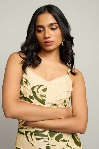 Buy Poppi Cream Silk, Bemberg Sweetheart Neck Abstract Print Dress Online at Aza Fashions Buy_Poppi_Cream Silk, Bemberg Sweetheart Neck Abstract Print Dress _Online_at_Aza_Fashions