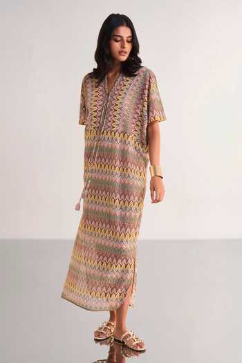 Shop Dash And Dot Multi Color Polyester V-neck Crochet Knit Maxi Dress Online at Aza Fashions Shop_Dash And Dot_Multi Color Polyester V-neck Crochet Knit Maxi Dress _Online_at_Aza_Fashions