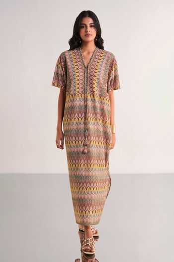 Dash And Dot Multi Color Polyester V-neck Crochet Knit Maxi Dress at Aza Fashions Dash And Dot_Multi Color Polyester V-neck Crochet Knit Maxi Dress _at_Aza_Fashions