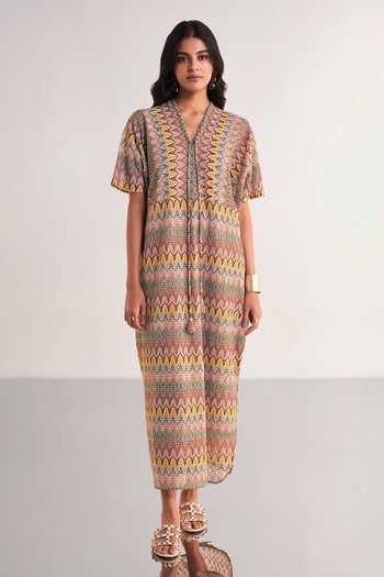 Buy Dash And Dot Multi Color Polyester V-neck Crochet Knit Maxi Dress Buy_Dash And Dot_Multi Color Polyester V-neck Crochet Knit Maxi Dress