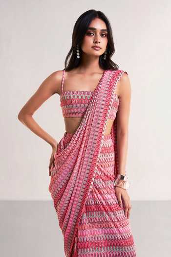Buy Dash And Dot Multi Color Polyester Crochet Knit Draped Saree Skirt Online at Aza Fashions Buy_Dash And Dot_Multi Color Polyester Crochet Knit Draped Saree Skirt _Online_at_Aza_Fashions
