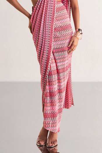 Shop Dash And Dot Multi Color Polyester Crochet Knit Draped Saree Skirt Online at Aza Fashions Shop_Dash And Dot_Multi Color Polyester Crochet Knit Draped Saree Skirt _Online_at_Aza_Fashions